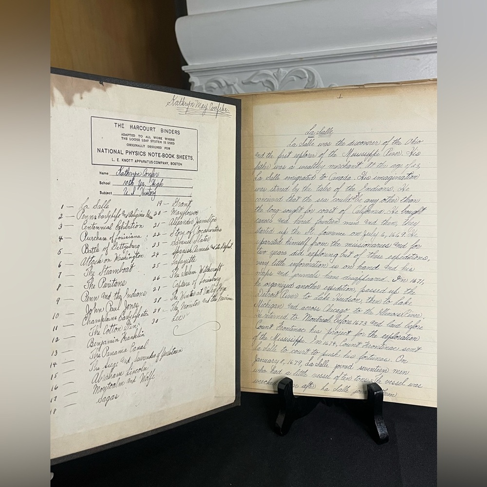 Vintage mid century hand written high school history notebook